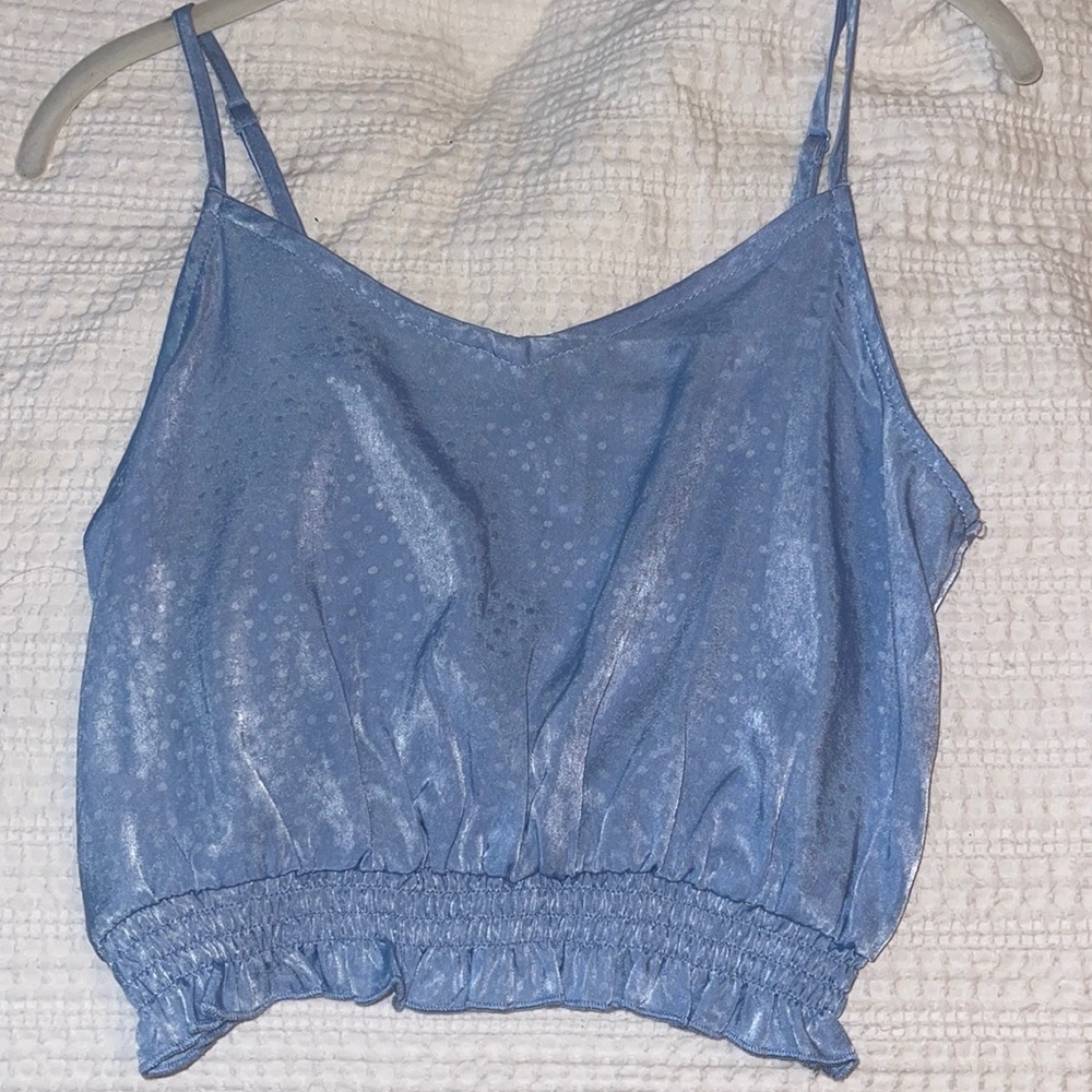 GLAM baby blue crop with polka dots